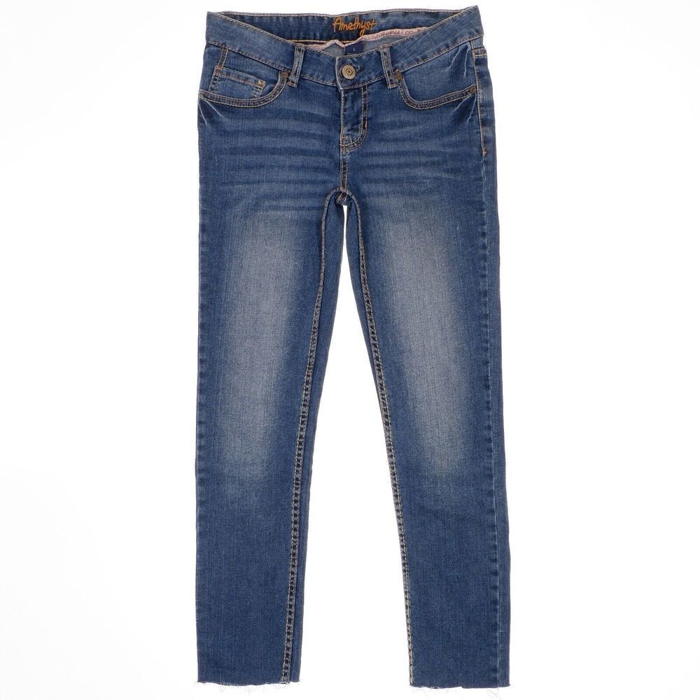 Amethyst Jeans Juniors Size 5 Altered Cuff Capri Blue Denim Stretch 28 x 25